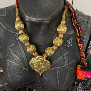 Gold tone Statement Necklace with Multicolor Cord